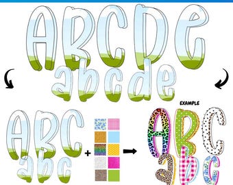 Canva lettering | Doodle Letter Frame Template | Sublimation Design | Custom Fill Pattern | Font Canva Frame  | Canva Frame Monogram