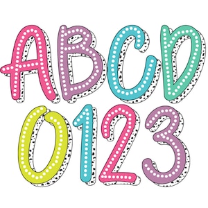 Bright dalmation dots png with shadow, polka dot alphabet png, marquee letters png, doodle dot font, Digital Download, dot alphabet png,