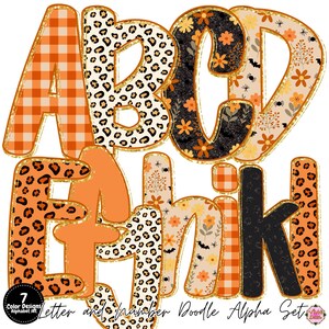 Preppy Floral Striped Pumpkin Alphabet PNG Bundle, Retro Fall Season Font Clipart, Pumpkin Patch Letters PNG, Vintage Trendy Fall Design