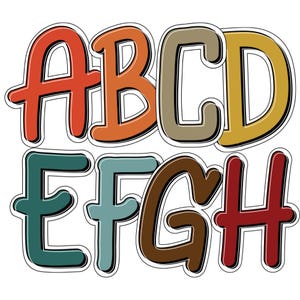 White Outline Autumn Colorful Doodle Alphabet png, Custom Thanksgiving Alphabet png, Fall alphabet Png bundle, Halloween alphabet letters