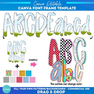 Canva Letters | Canva Doodle Alpha Set | Canva Frame Template Alphabet | Sublimation |Font Canva Frame |  Fill in Alphabet | School