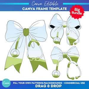 Krankenschwester Coquette Bow Stethoskop Rahmen | Kokette Canva Vorlagen Bündel | Pflege Arzt | Sublimationsdesigns | Canva Rahmenvorlage