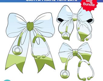 看護師コケット ボウ 聴診器 Canva フレーム | コケット Canva テンプレート バンドル | 看護医師 | 昇華デザイン | Canva フレーム テンプレート