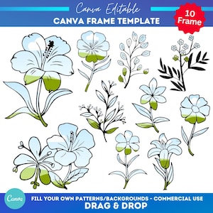 Marcos de Canva con flores silvestres / Marcos de Canva editables / Plantillas de fotos de arrastrar y soltar / Marcos de fotos de Canva / Marcos de Canva personalizados
