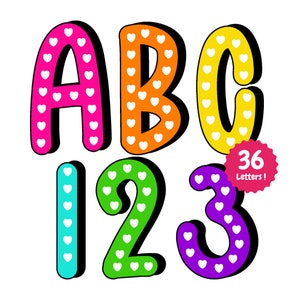 Heart Dalmatian dots Png, bright alphabet png, Alphabet and Number, Dalmatian Doodle Letter