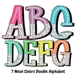 Medio Dálmata Punto Neón Colorido Manuscrito Doodle Alfabeto Conjunto de fuentes PNG - Brillante, Jardín de Infantes, Escuela, Materiales para Maestros