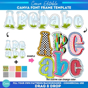 Letras de doodle de Canva / Plantilla de marco de Canva / Diseño de sublimación / Patrón de relleno personalizado / Marco de fuente de Canva / Monograma de marco de Canva