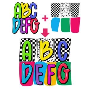 Alphabet néon néon pour la rentrée avec un arrière-plan coloré : lettres néon lumineuses, nom de l&#39;enseignant, police scolaire tendance PNG, jeu alpha