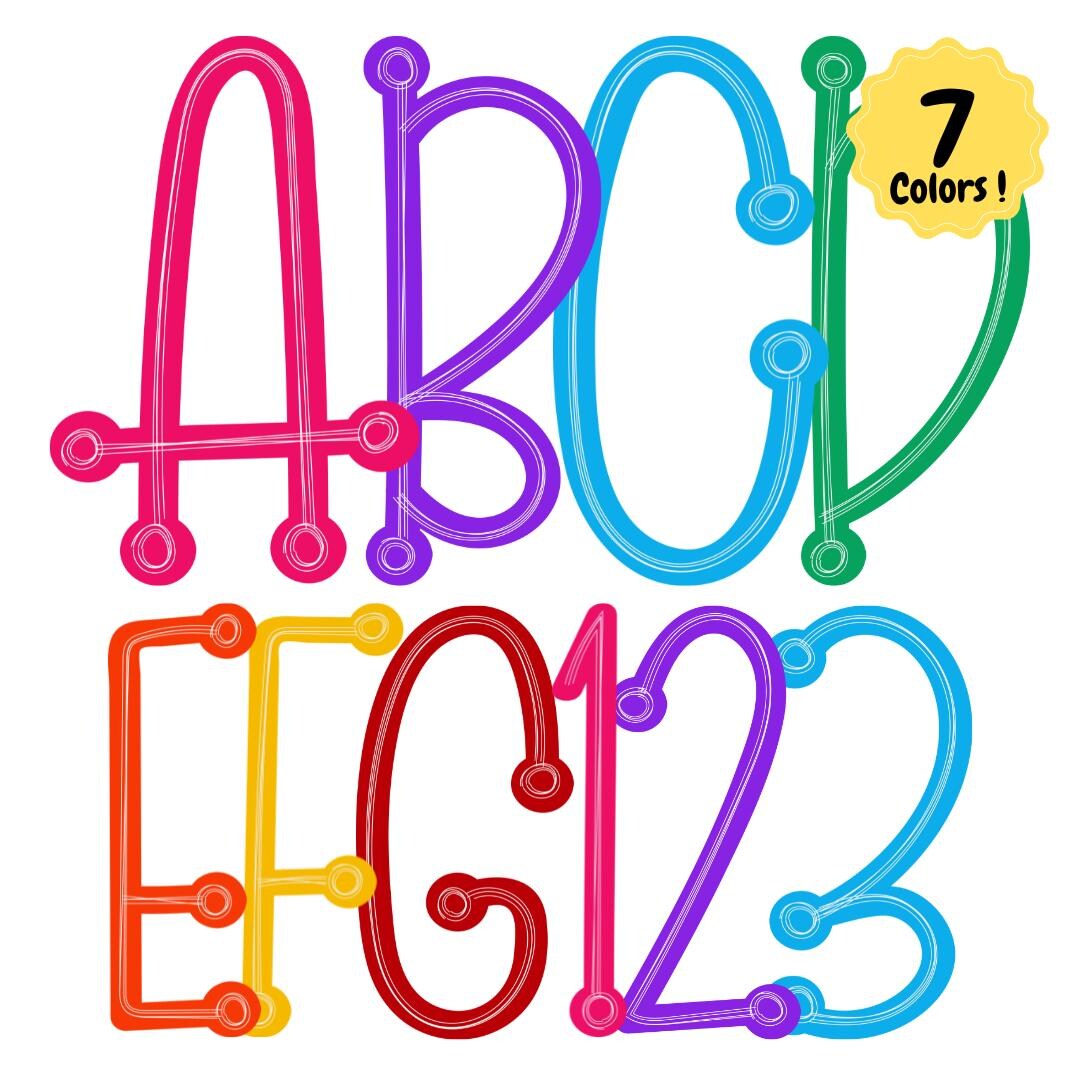 7 Colors Neon Scribble Doodle Handwritten Font - Bright Colorful ...