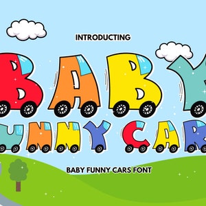 Baby Funny Cars Font fonte de bolha procriar, fontes fofas para cricut, pacote de fontes para canva, fontes para canva, letras de doodle canva, fonte infantil