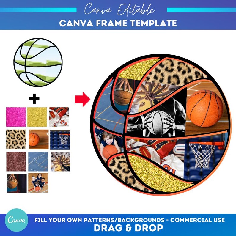 Custom Canva Frame Basketball Template | Canva Template | Drag and Drop ...