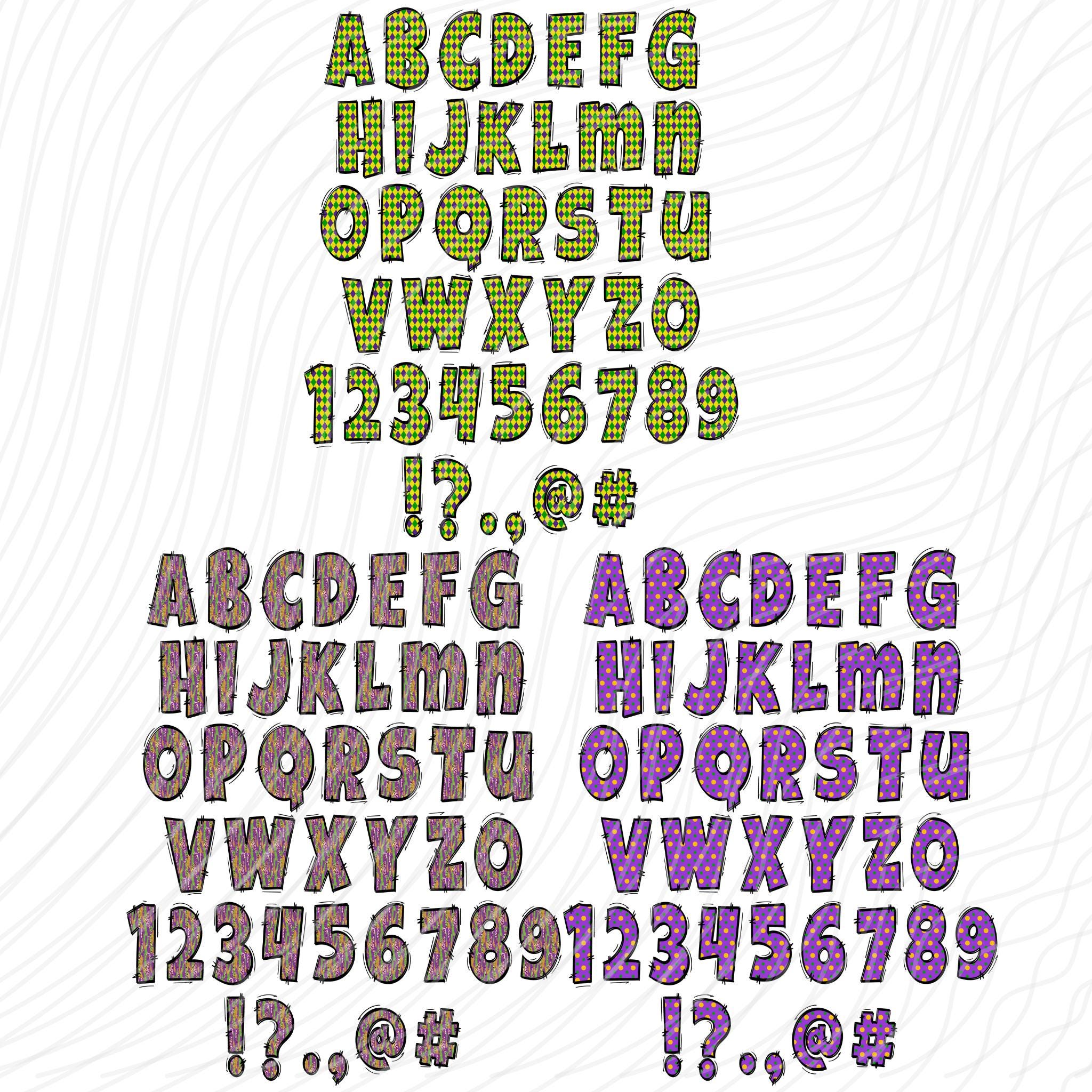 Mardi Gras Doodle Alphabet | Clip Art Letter PNG | Doodle Alpha Bundle ...