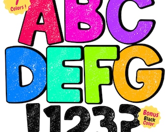 Helles Grunge Groovy Alphabet PNG, Schulfarbpalette, Doodle Alpha, Retro Doodle, Sublimationsdesign, Alpha-Set, Png-Buchstaben