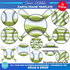 Modello personalizzato di cornice Canva per softball e baseball / Modello Canva / Cornice trascina e rilascia / Crea il tuo png / Pacchetto cornici Canva