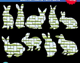 Cornice in tela di Pasqua coniglietto / Collage fotografico a forma di coniglio / Collage fotografico di Pasqua / Cornici in tela trascina e rilascia / Pasqua / Modello cornice in tela