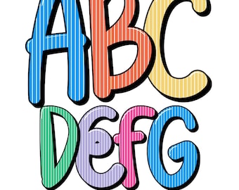 Bright Straight Lines Kindergarten Letter Font - Retro, Handwritten, Doodle Alphabet PNGs , Colorful Alpha Set, School, Teacher Font