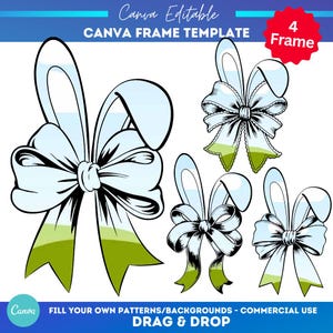 Orelhas de coelho de Páscoa Coquette com laço Canva Frame | Pacote de modelos Coquette Canva | arraste e solte quadros Canva | Modelo de quadro Canva