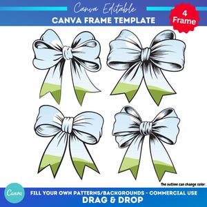 Cornice Canva Coquette Bow / Pacchetto di modelli Canva Coquette / Cornici Canva trascina e rilascia / San Valentino / Pasqua / Modello cornice Canva