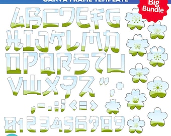 Japanese Style Canva Frame Template Alphabet | Sublimation Design | Custom Fill Pattern | Font Canva Frame |  Fill in Alphabet | Sakura PNG
