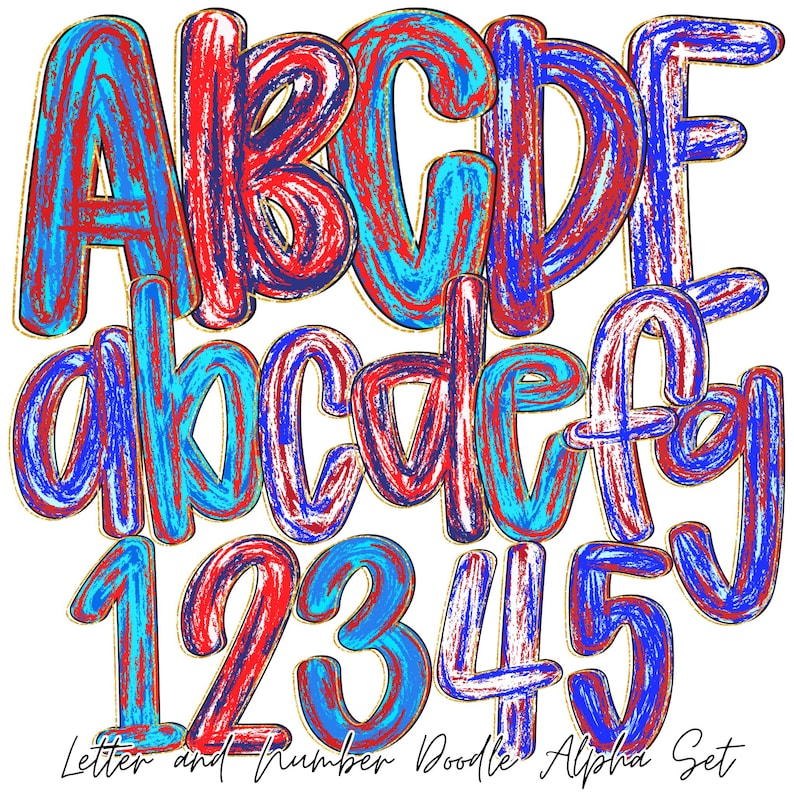 Preppy Brush Stroke America Alphabet Png | Doodle Alpha Font Letter and ...
