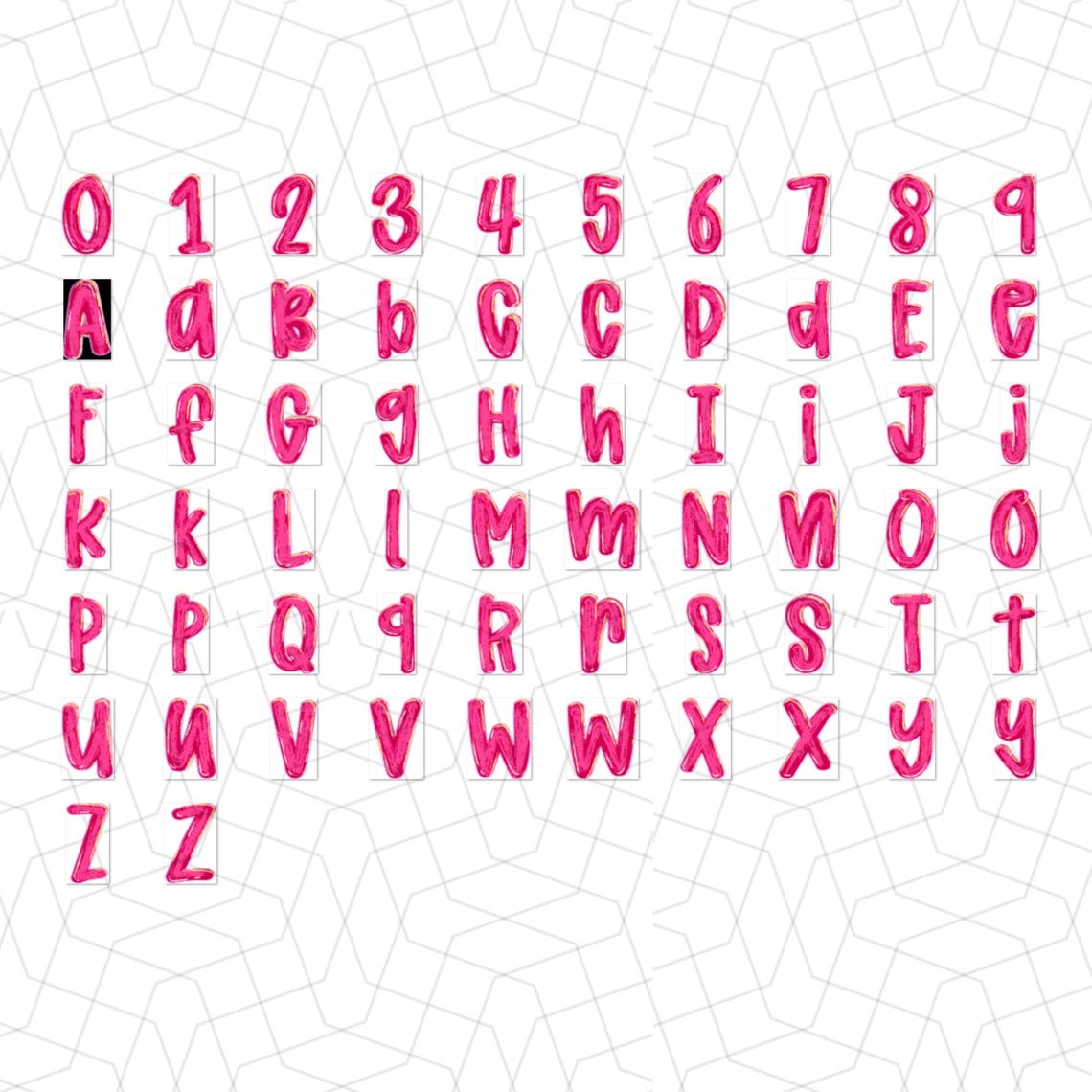 Preppy Brush Stroke Valentine Alphabet Bundle Png | Doodle Alpha Font ...