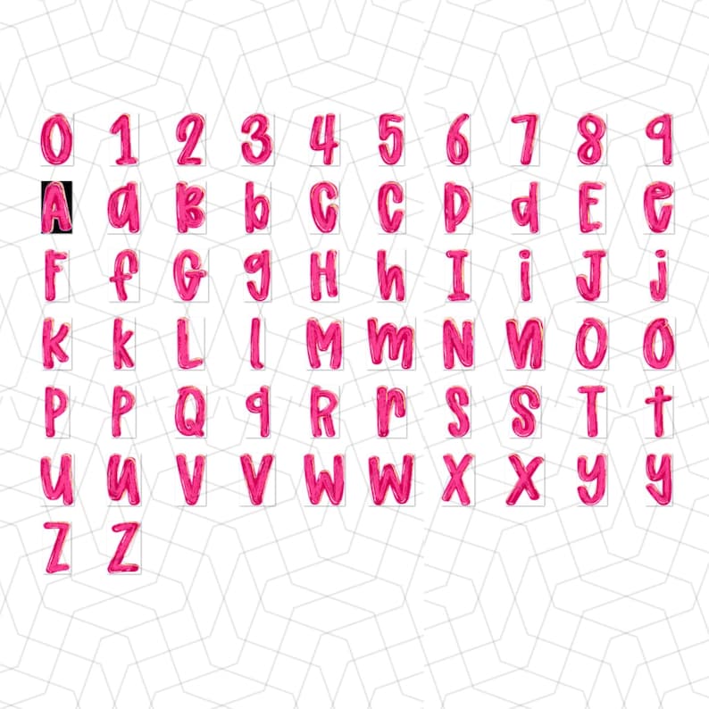 Preppy Brush Stroke Valentine Alphabet Bundle Png | Doodle Alpha Font ...