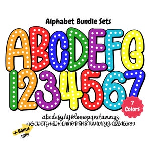 bright colorful letters png, Dalmatian Alphabet bundle, polka dot alphabet png, marquee letters png, doodle dot font, Digital Download