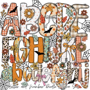 Cozy Preppy Fall alpha doodle | doodle alpha font Letter and Number | Pumpkin Season Letters | Autumn Alpha Coquette | Fall Alphabet