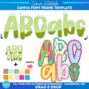 Preppy Alphabet Letters and Numbers Bundle Canva Frame Template | Sublimation | Font Canva Frame |  Fill in Alphabet | Canva Frame Monogram