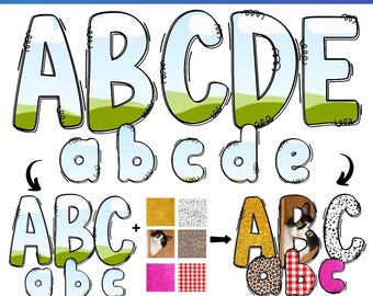 Canva Frame doodle alphabet letters Uppercase, Lowercase and Numbers | Custom Fill Pattern | Customizable Drag & Drop | Canva frames Letter