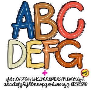 Boho Scribble alphabet png, doodle alphabet bundle Png, Bright 7 alpha set png, Hand Drawn, Digital Download