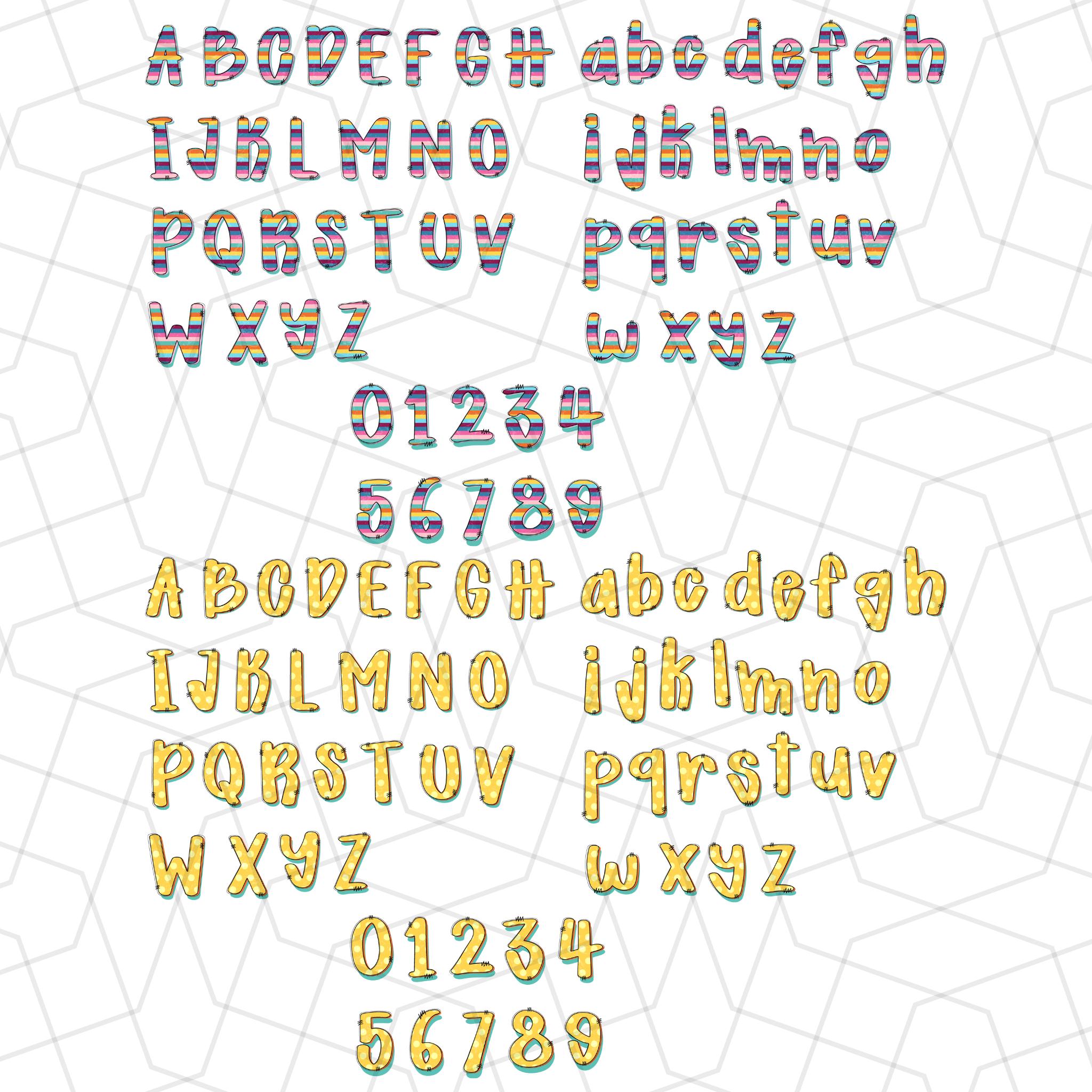 Retro School Alphabet Letters | Doodle Alpha Font Letter and Number ...
