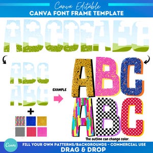 Grunge Canva Frame Template Alphabet Font Letters | Doodle Canva Frame | Fill in Font Alphabet | Canva Frame Doodle | Canva alpha fonts
