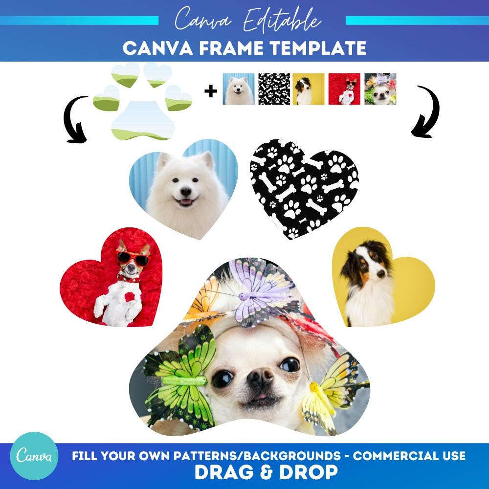 Canva Dog Paw Print Photo Frame Bundle | Drag and Drop Canva Frames ...