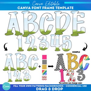 Canva Alpha Frame | Sublimationsdesign | Benutzerdefiniertes Füllmuster | Schriftart Leinwandrahmen |  Bitte Alphabet | ausfüllen Keilrahmen Monogramm |