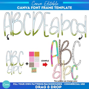 Canva Alphabet Rahmen Doodle | Sublimationsdesign | Benutzerdefiniertes Füllmuster | Schriftart Leinwandrahmen |  Bitte Alphabet | ausfüllen Keilrahmen Monogramm |