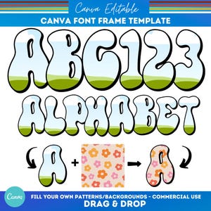 Retro Groovy Canva Doodle Letter Alphabet Frame | Editable Font Template | Customizable Drag & Drop Frames | fillable letter template