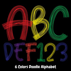 Neon Scribble alphabet png, alpha sets bundle, polka dot alphabet png,  doodle Back to School, Pastel, Colorful, Kindergarten, Teacher Fonts