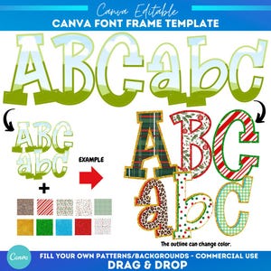 Christmas Alpha Canva Frame | Preppy Letters and Numbers Bundle Canva Template | Font Canva Frame |  Fill in Alphabet | Canva Frame Monogram