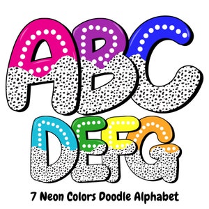 Neon Colorful Half Dalmatian Dot Bubble Doodle Alphabet Font Set PNG - Bright, Kindergarten, School, Teacher Materials, summer alphabet png