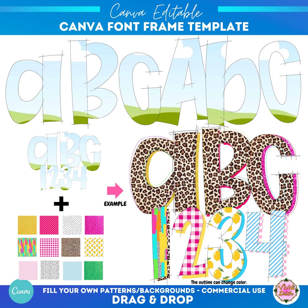 Custom Fill Pattern Canva Font Frame Alphabet | Sublimation | Custom Fill Pattern | Fill in ...