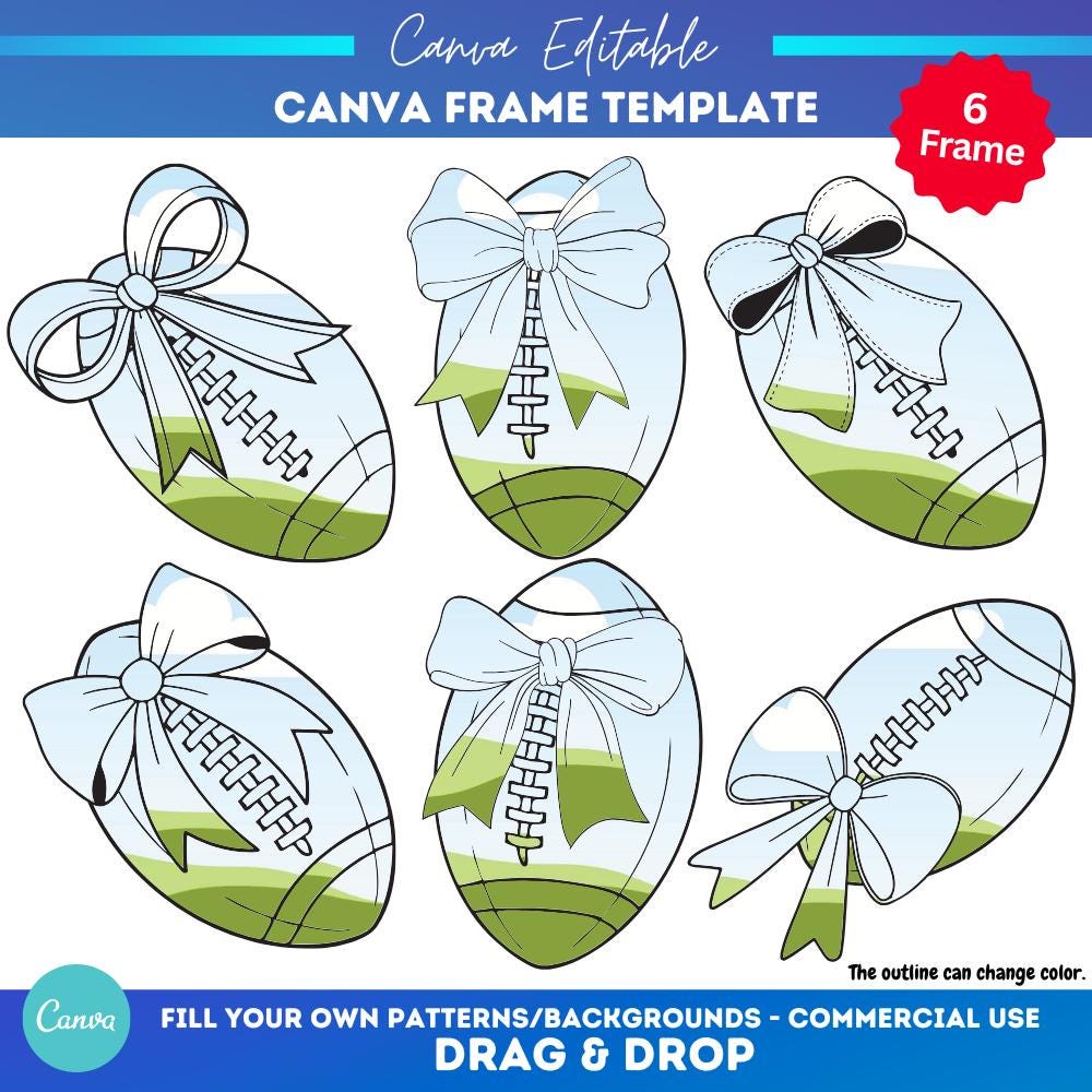 Coquette football Canva template bow  | drag and drop | make your own png | American football | sport Canva template | football Canva frame