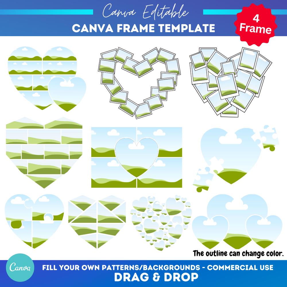 Valentine Canva Frame | Hearts Collage Canva Frame Template | Drag and ...