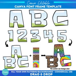 Marco de letras del alfabeto de Canva Doodle / Plantilla de fuente manuscrita editable / Marcos personalizables de arrastrar y soltar