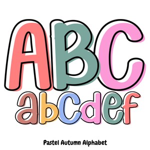 Alfabeto de Outono em tons pastel PNG | Conjunto de Letras de Outono Macias e Aconchegantes | Clipart de Outono Fofo | Letras Rabiscadas para Quadro de Avisos