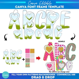 Plantilla de marco de Canva para profesor de corazón preppy, alfabeto, sublimación, patrón de relleno personalizado, fuente de relleno, marco de Canva, escuela de verano