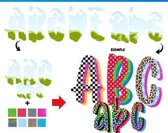 3 Layer Doodle Letter Canva Frame Template | Sublimation Design | Custom Fill Pattern | Font Canva Frame |  Fill in Alphabet | Monogram