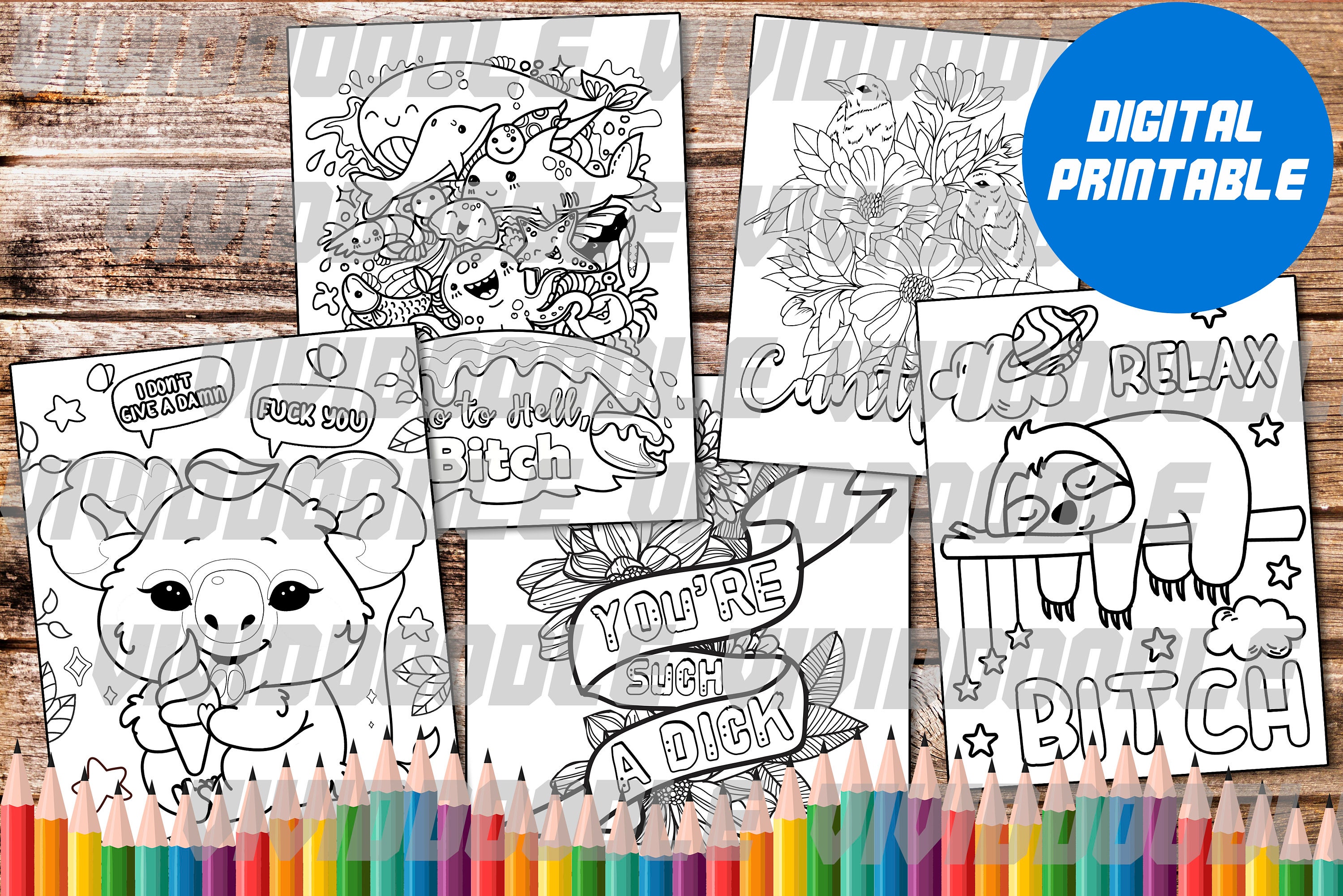 Download Animal Swear Word Coloring Page Digital Coloring Pages Clip Art Instant Download Adult Coloring Book Sloth