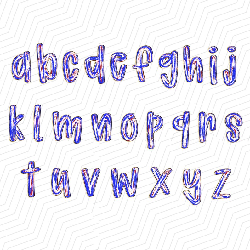 Preppy Brush Stroke America Alphabet Png | Doodle Alpha Font Letter and ...