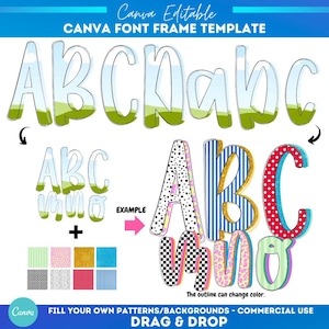 Modèle de doodle alpha Canva | Conception par sublimation | Motif de remplissage personnalisé | Cadre en toile de police |  Remplir l'alphabet | Cadre en toile monogramme